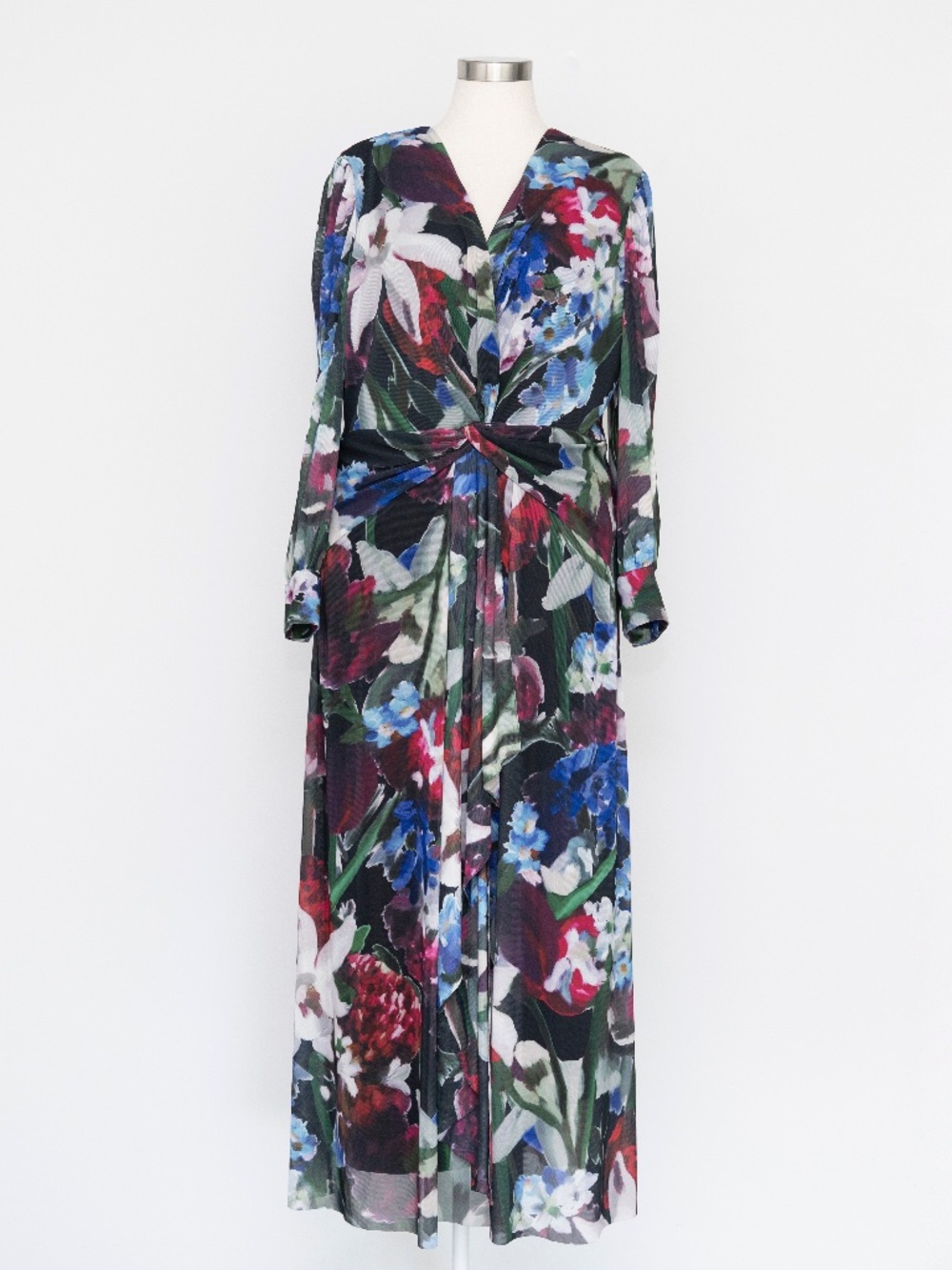 Anne Klein - Floral Twist-Front Long Sleeve Maxi Dress